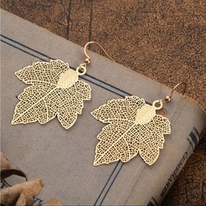 New GOLD FILIGREE LEAF EARRINGS  fall autumn